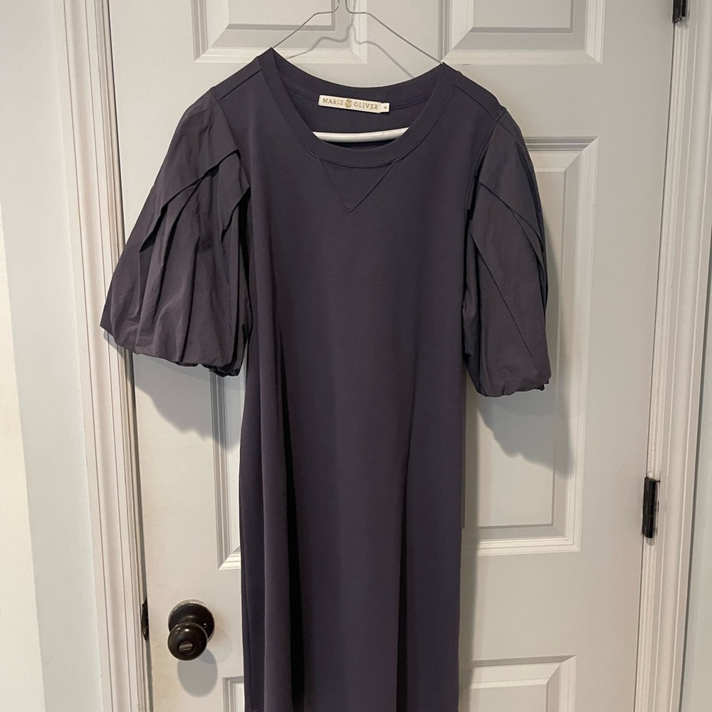 Marie Oliver Gray Puff Sleeve Dress